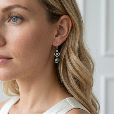 Tahitian South Sea Pearl & Diamond Lacy Earrings