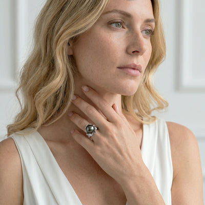 Tahitian South Sea Pearl & Diamond Robin Ring