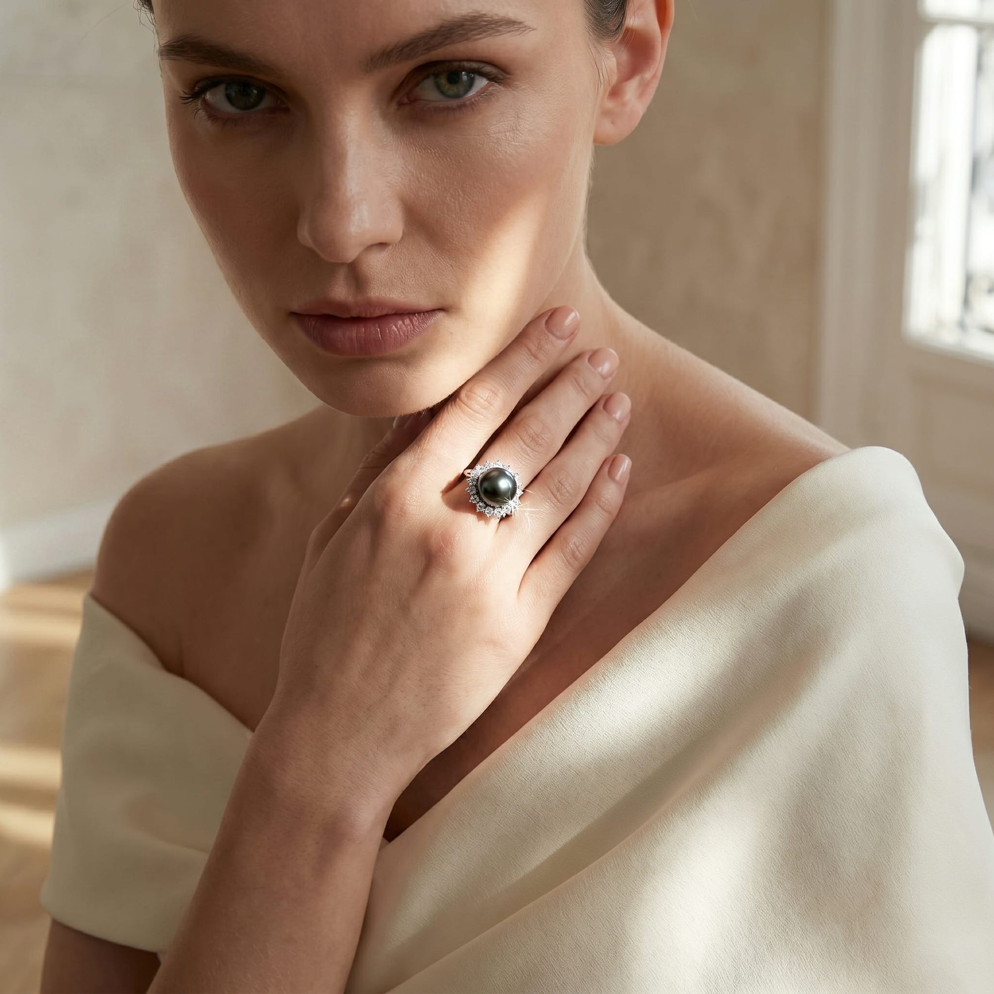 Tahitian South Sea Pearl & Diamond Sage Ring