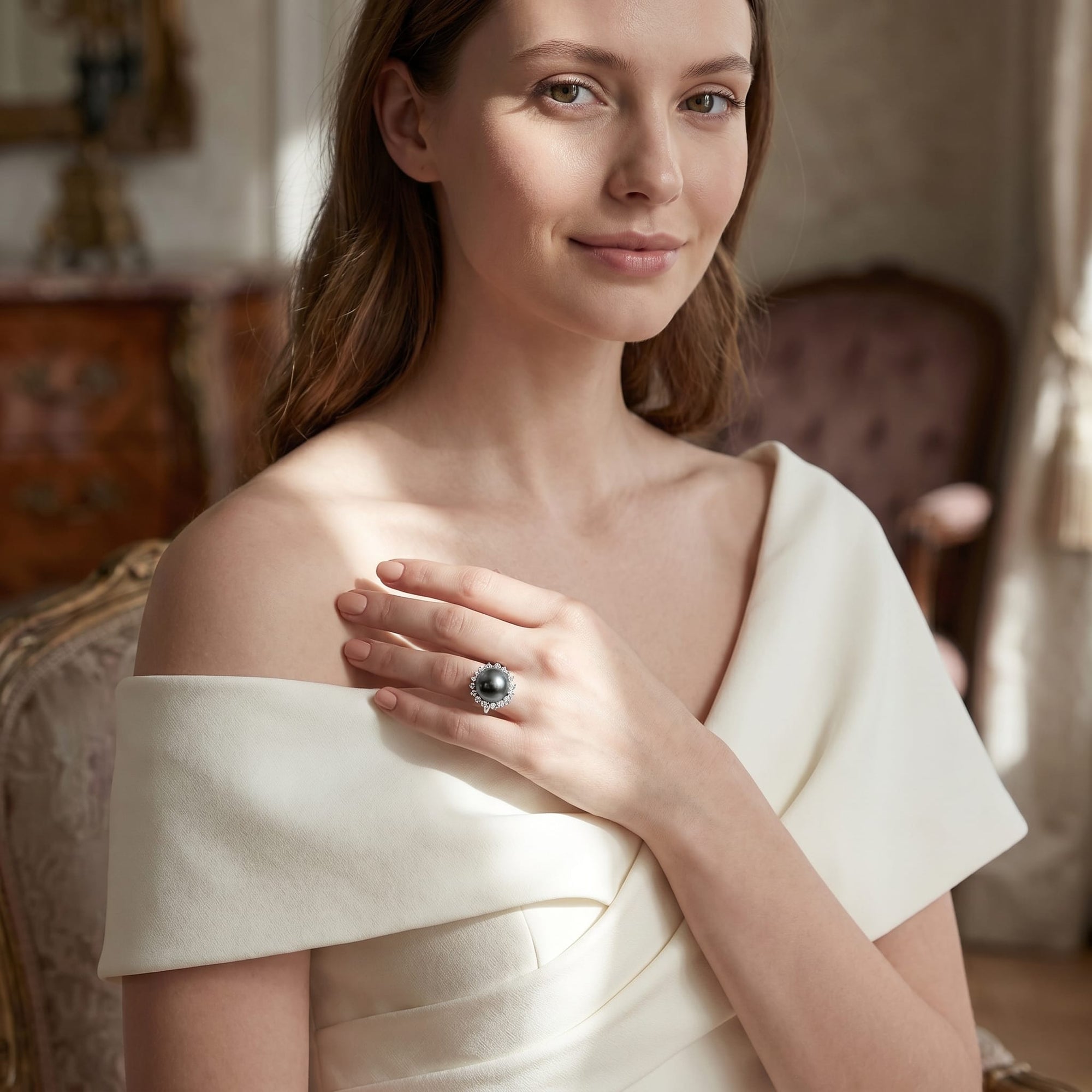 Tahitian South Sea Pearl & Diamond Sage Ring