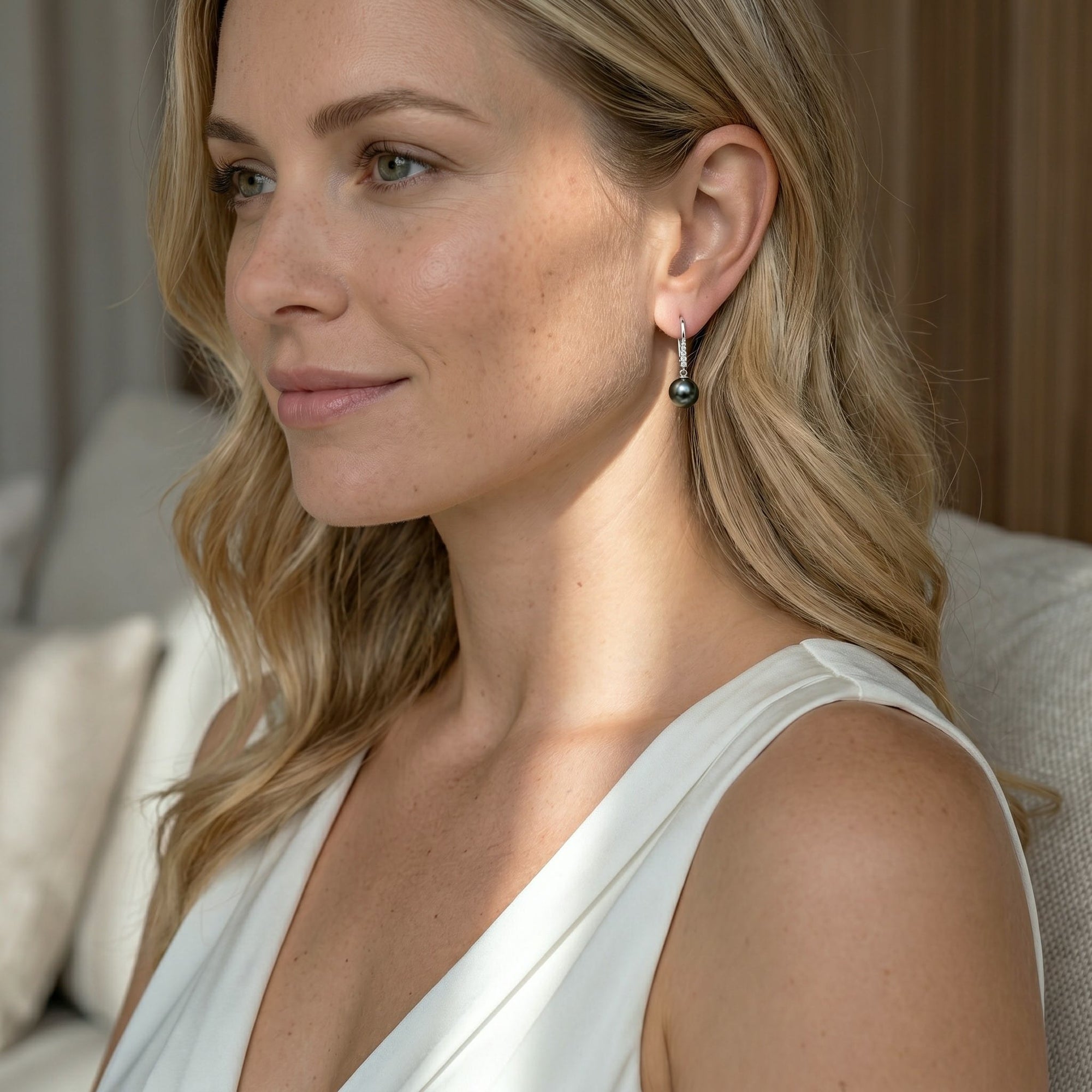 Black Tahitian Pearl & Diamond Equinox Dangle Earrings