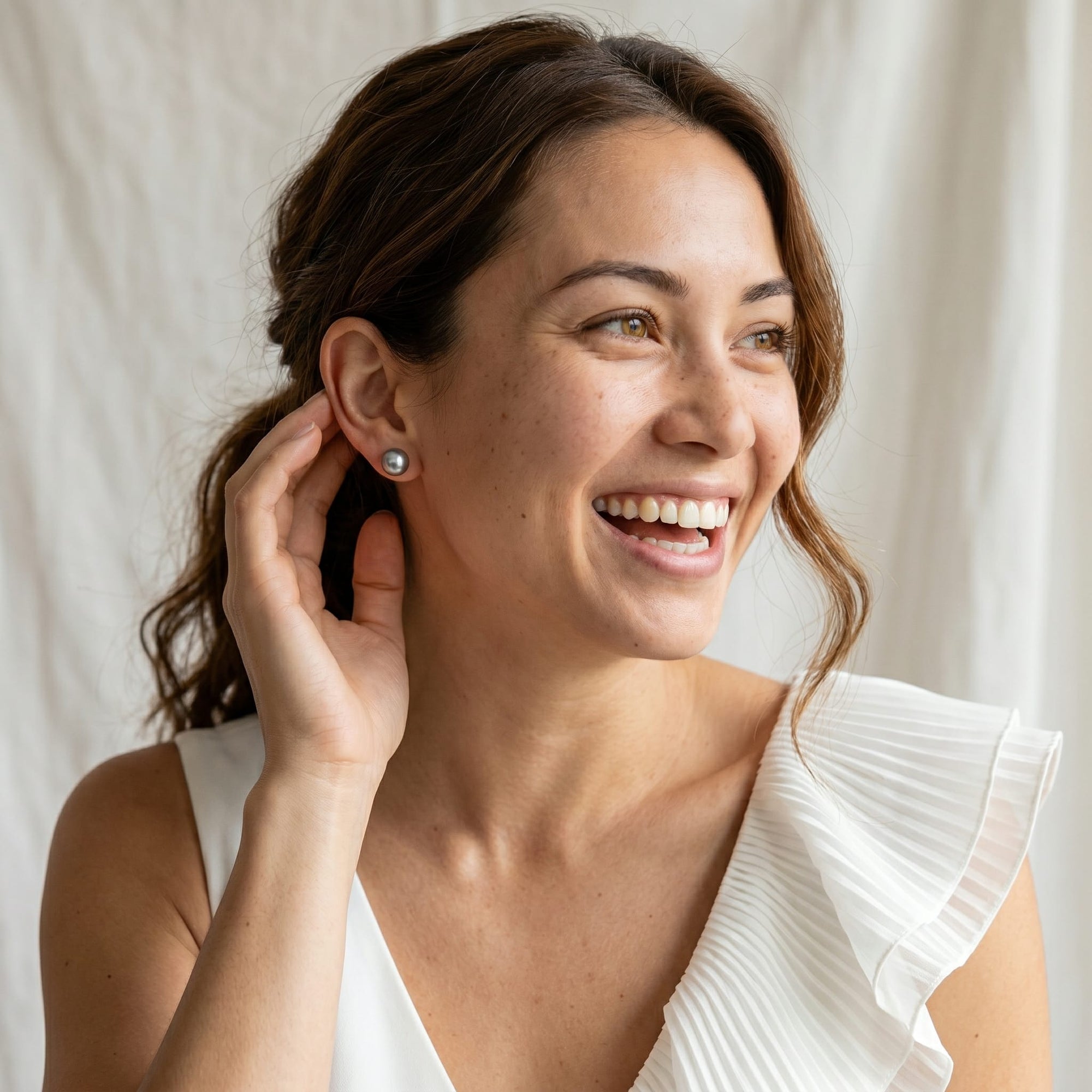 Black Tahitian Pearl Stud Earrings - Silver Overtone