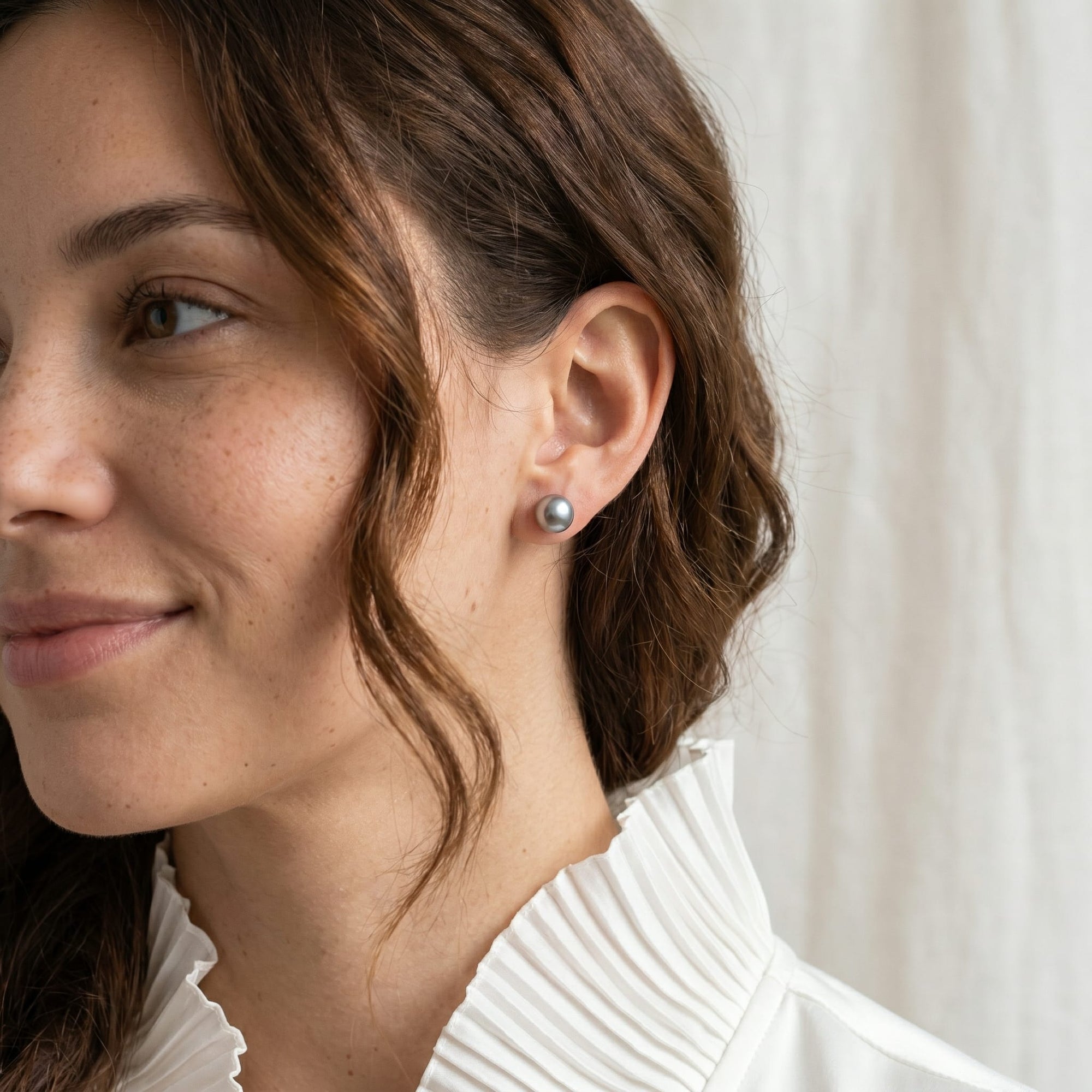 Black Tahitian Pearl Stud Earrings - Silver Overtone