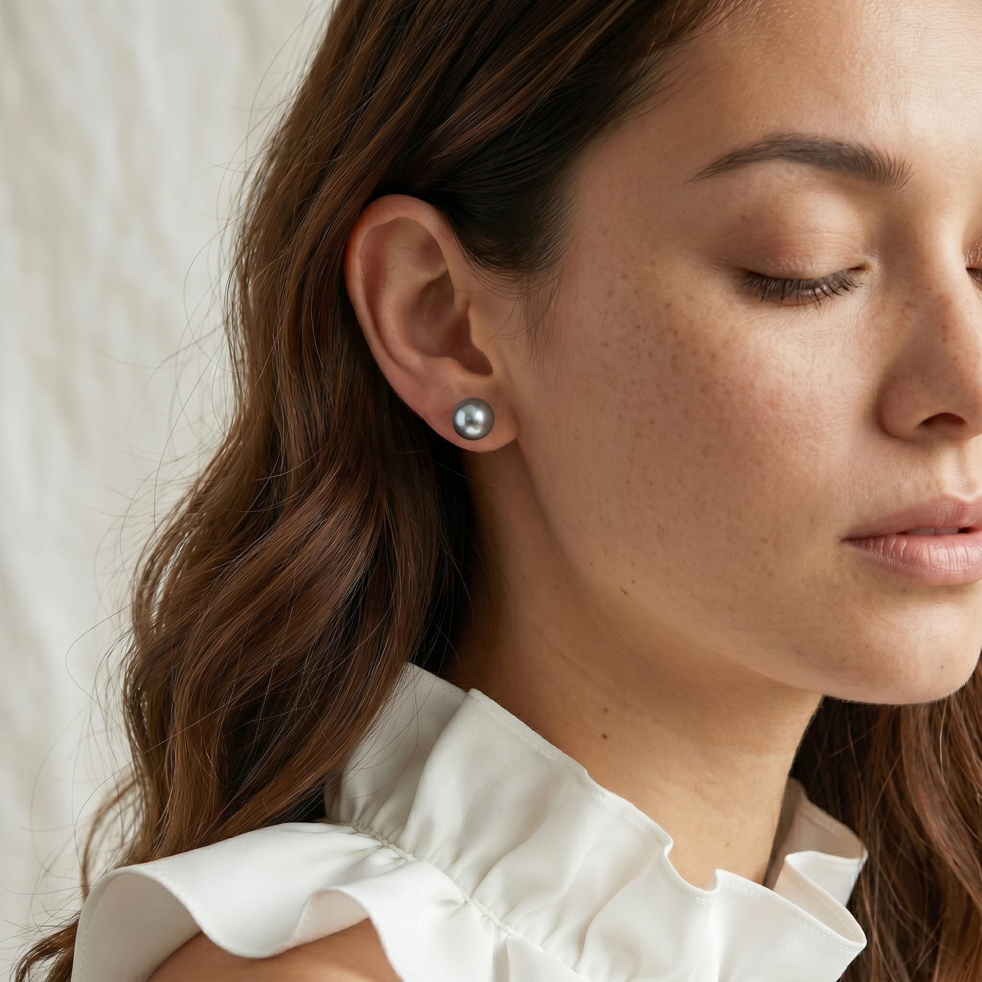 Black Tahitian Pearl Stud Earrings - Silver Overtone