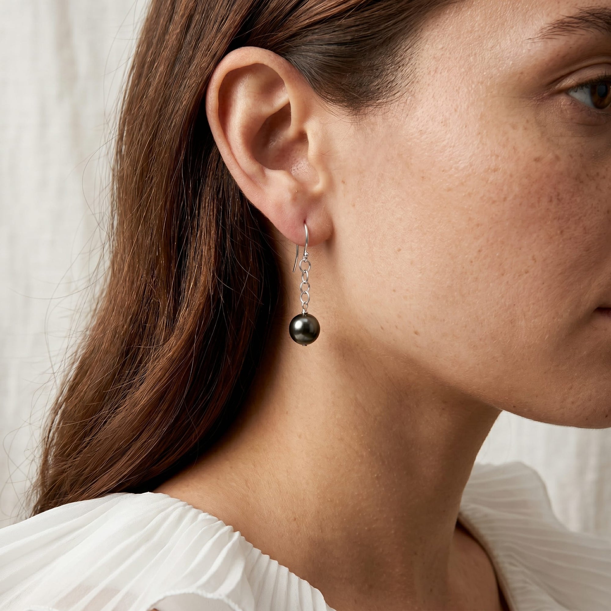 Tahitian South Sea Round Pearl Dangling Tincup Earrings