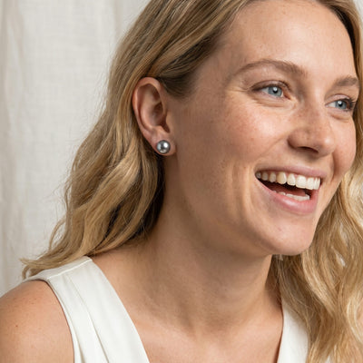 Tahitian Pearl Stud Earrings, AAAA Quality - Silver Overtone