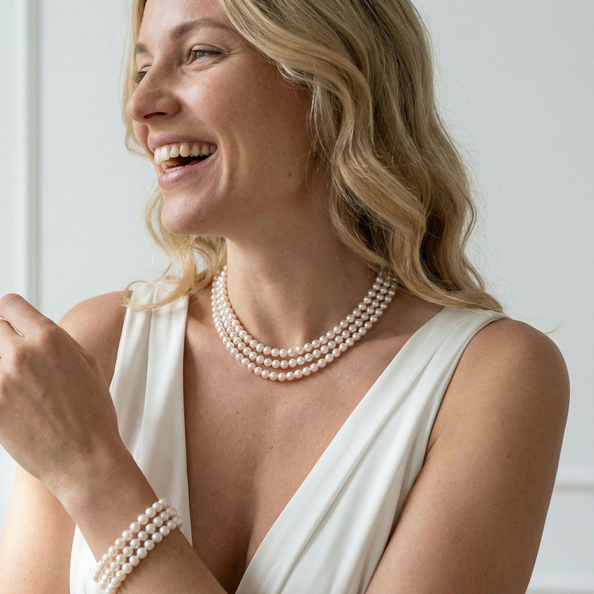 Triple Strand White Akoya Pearl Necklace