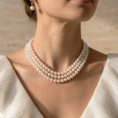 Triple Strand White Freshwater Pearl Necklace