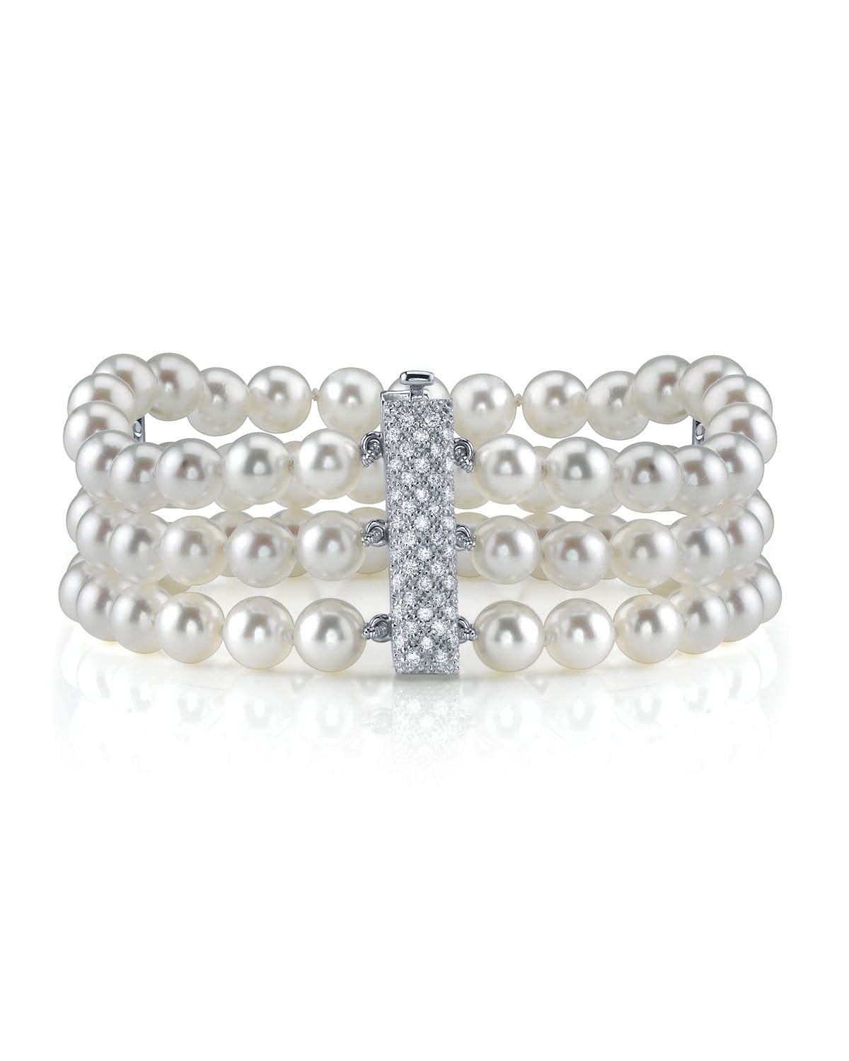 Japanese Akoya Triple Pearl Bracelet with Diamonds