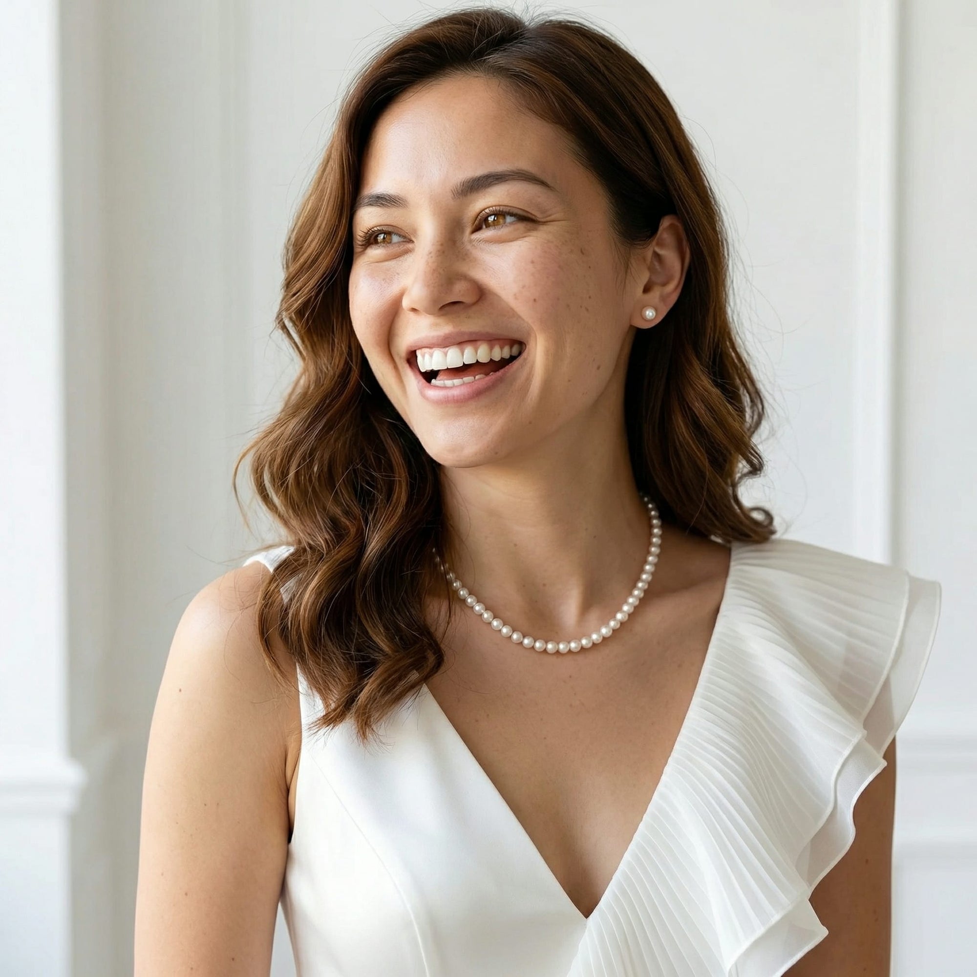 White Japanese Akoya Pearl Necklace & Earring 2-Piece Set, 6.0-6.5mm