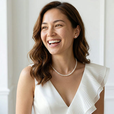 White Japanese Akoya Pearl Necklace & Earring 2-Piece Set, 6.0-6.5mm