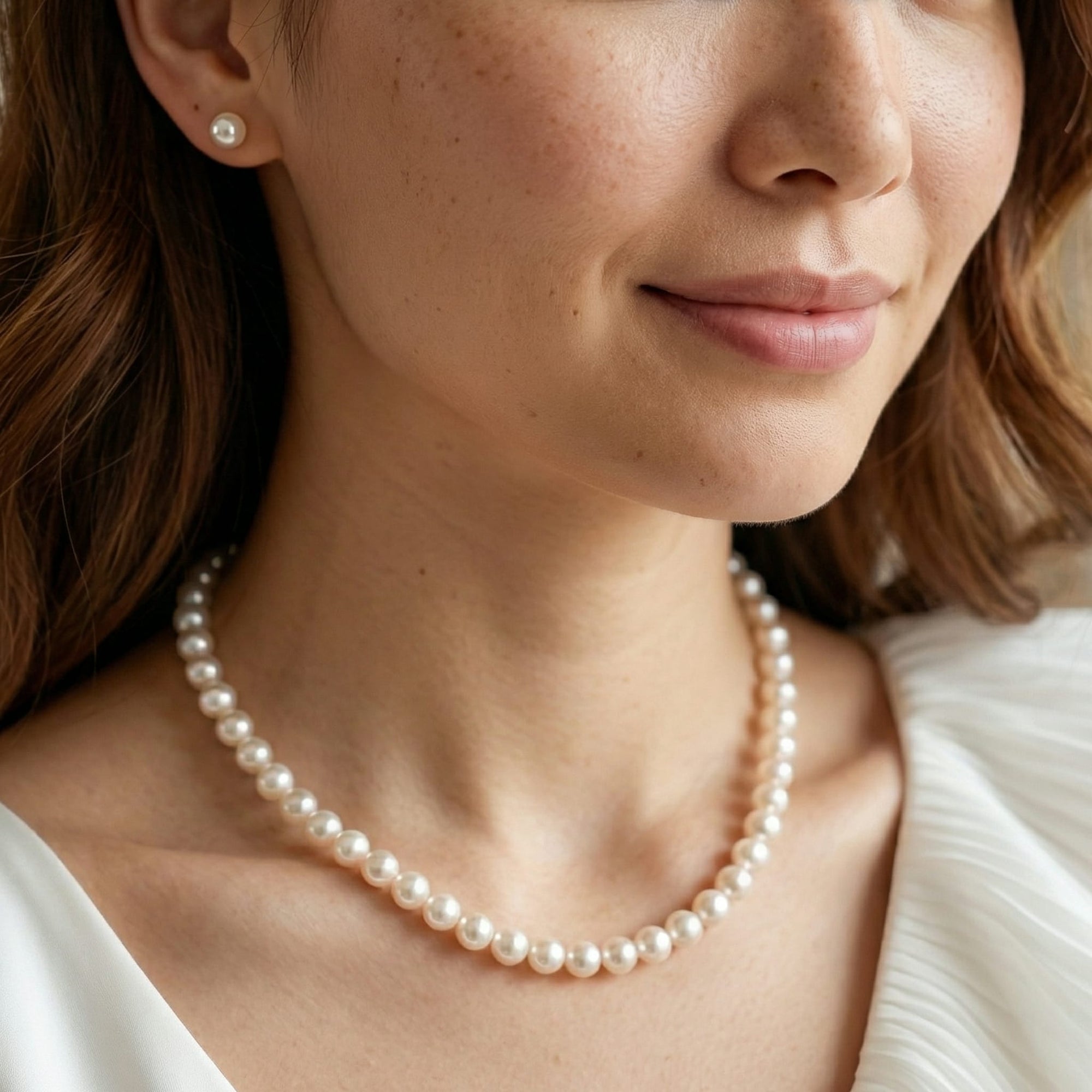 White Japanese Akoya Pearl Necklace & Earring 2-Piece Set, 6.0-6.5mm