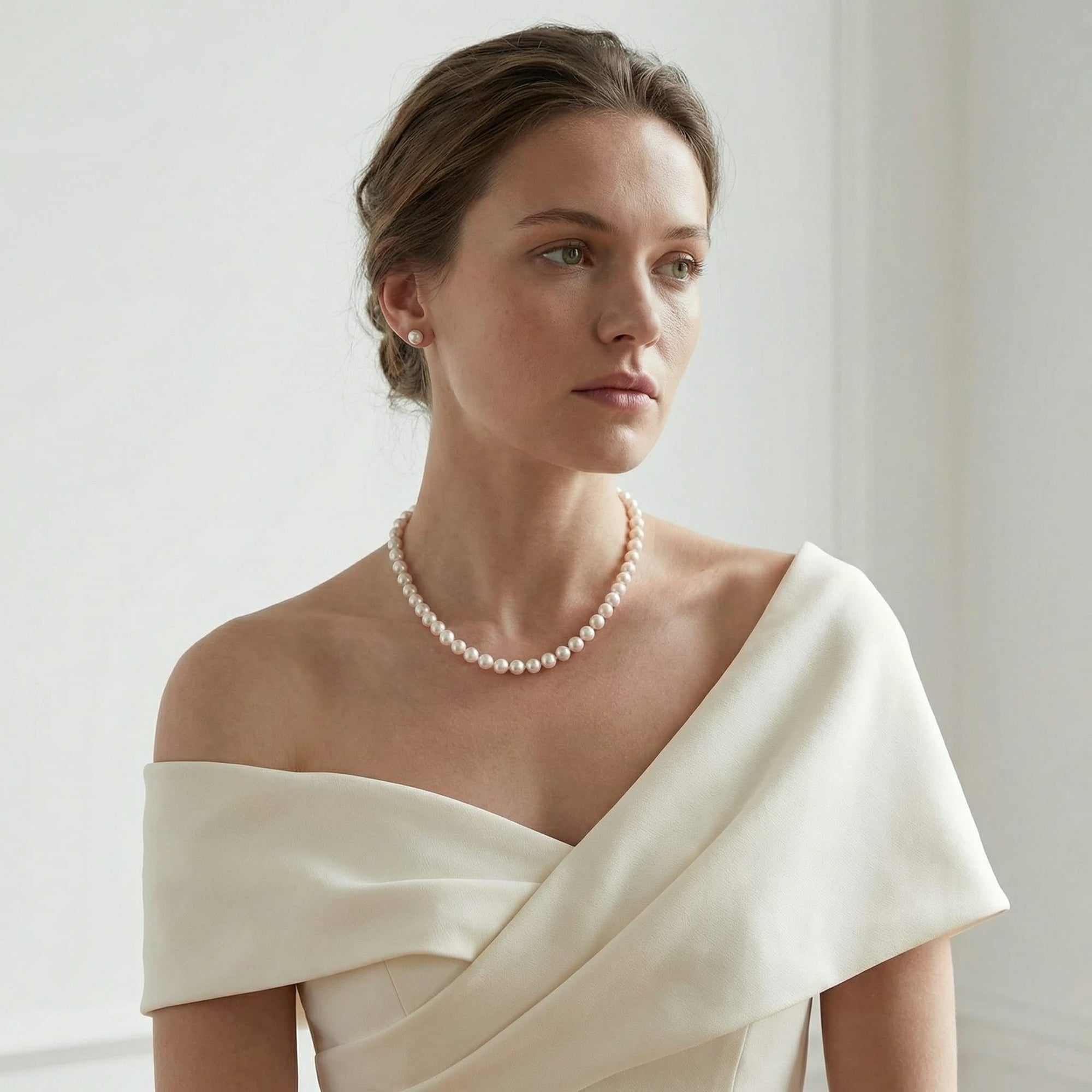 White Japanese Akoya Pearl Necklace & Earring 2-Piece Set, 8.0-8.5mm