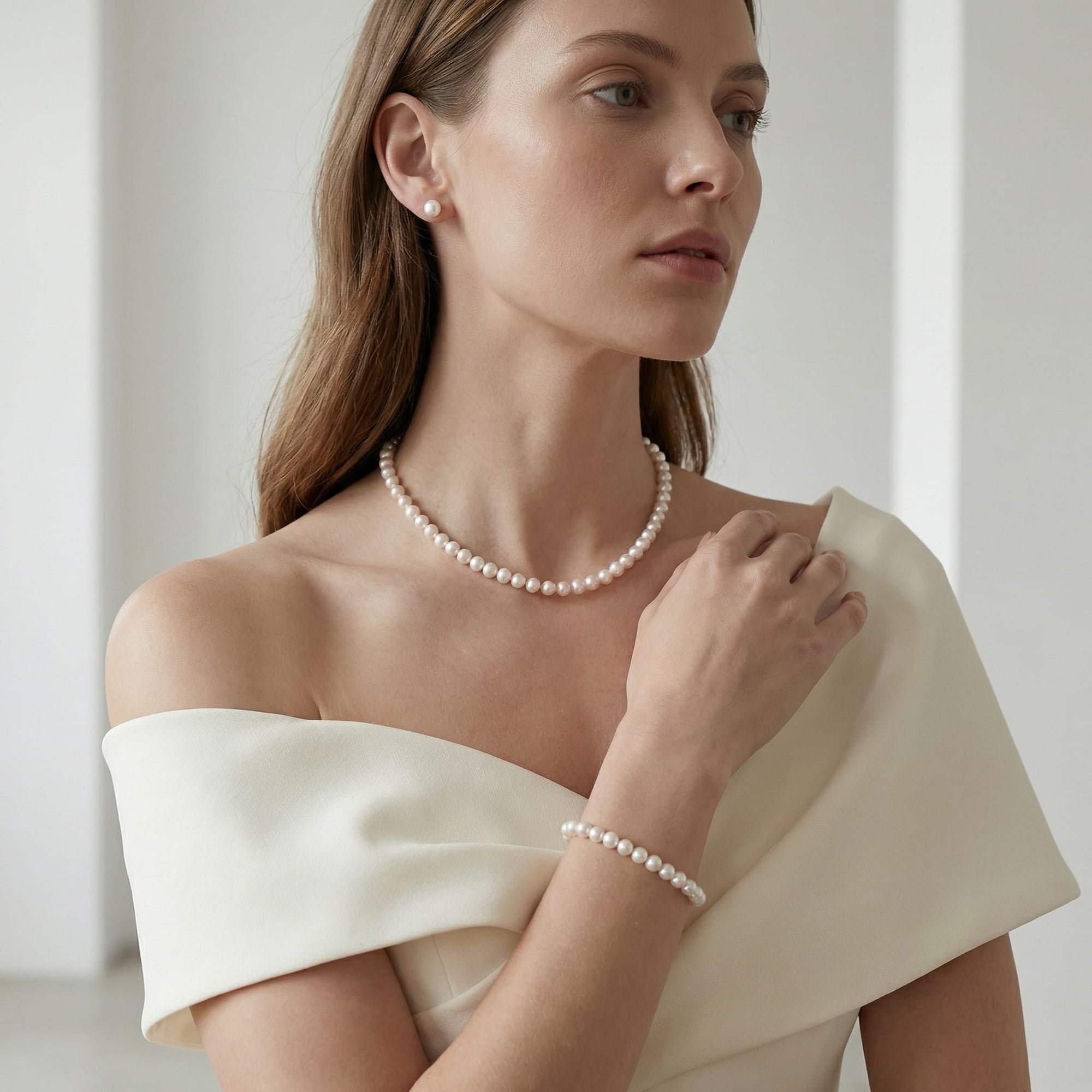 White Japanese Akoya Pearl 3-Piece Jewelry Set, 6.0-6.5mm