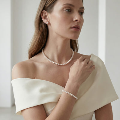 White Japanese Akoya Pearl 3-Piece Jewelry Set, 6.0-6.5mm