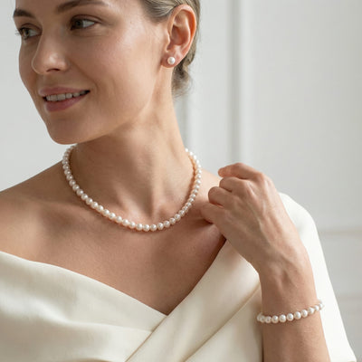 White Japanese Akoya Pearl 3-Piece Jewelry Set, 6.0-6.5mm