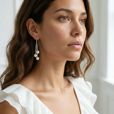 White Akoya Pearl Cluster Earrings