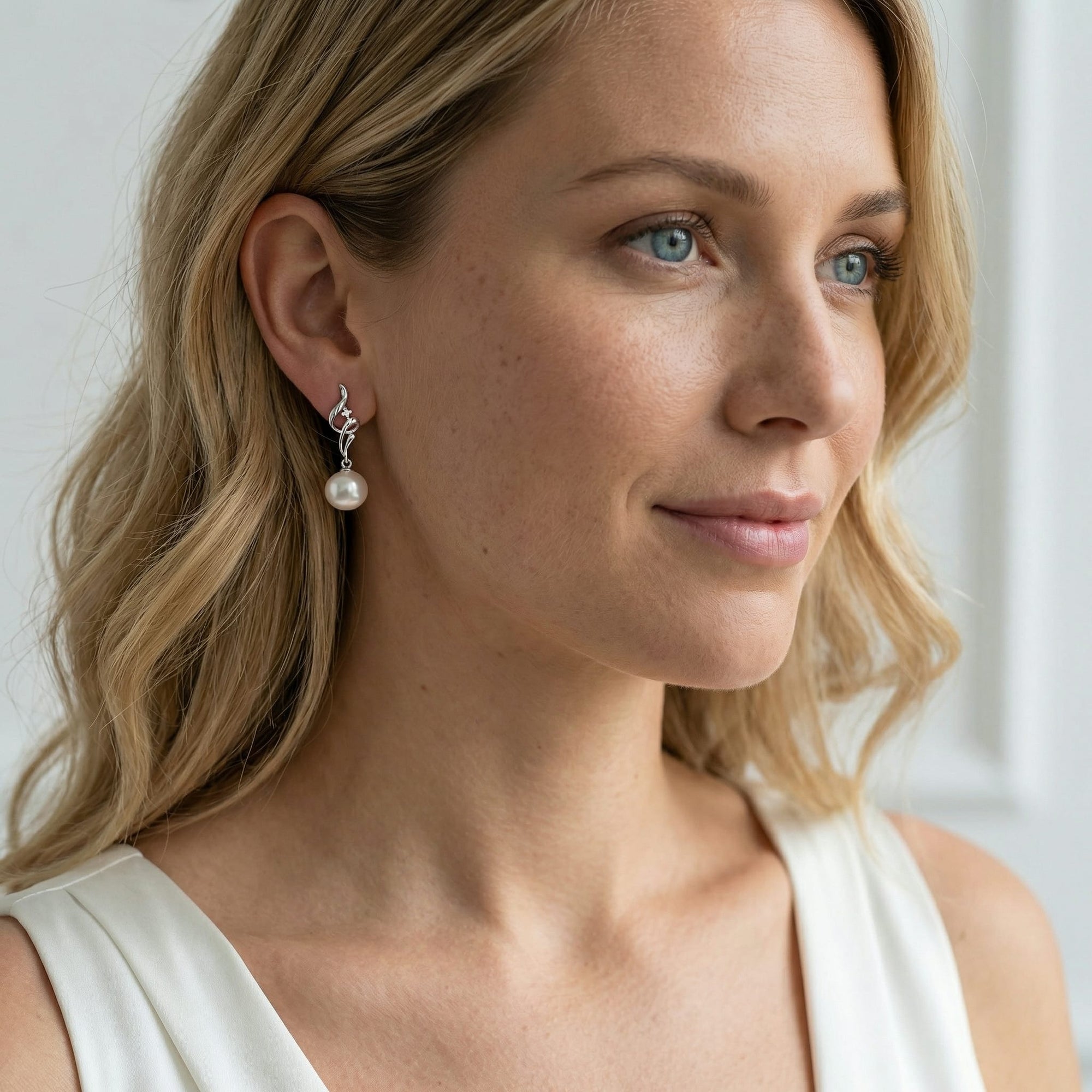 White Akoya Pearl & Diamond Aria Earrings