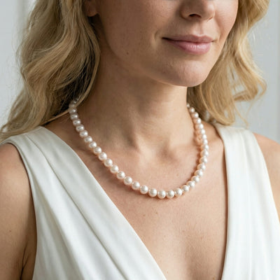 White Japanese Akoya Pearl Necklace, 9.0-9.5mm - AAA Quality