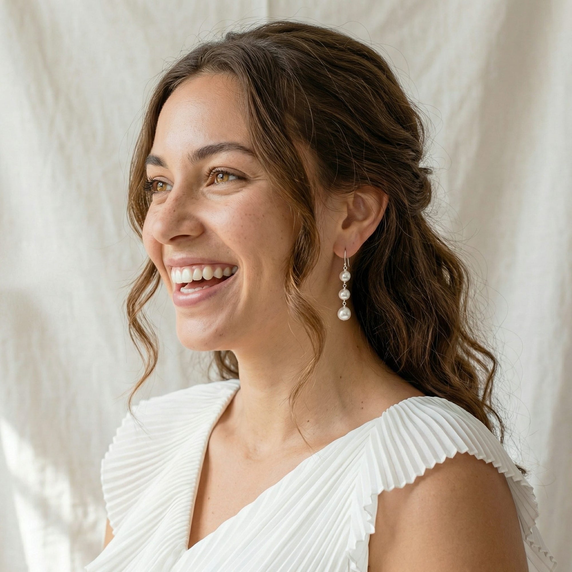White Akoya Pearl Triple Drop Earrings
