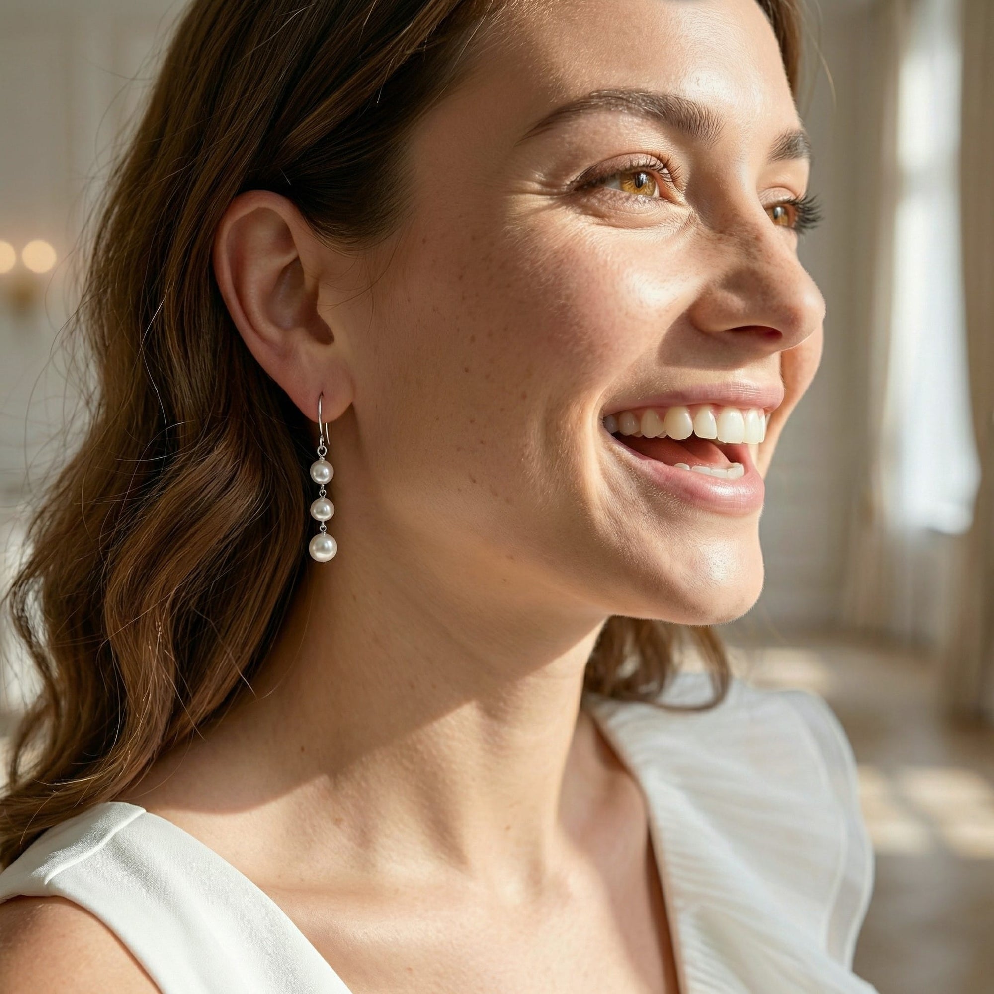 White Akoya Pearl Triple Drop Earrings
