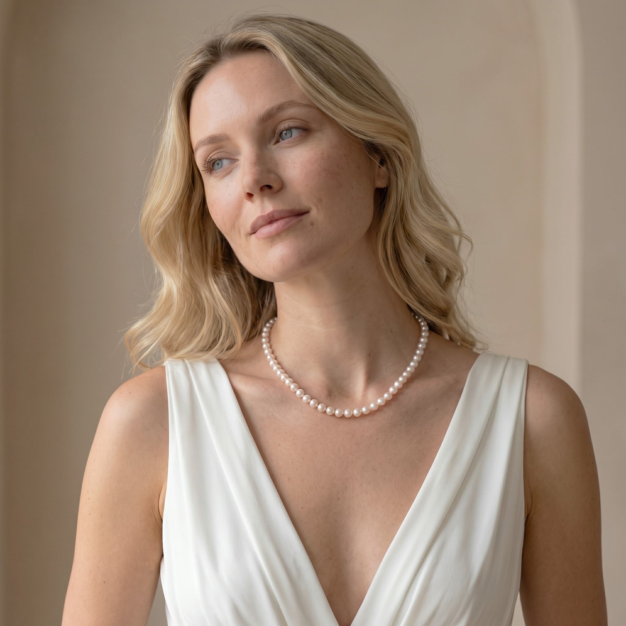 8.0-8.5mm White Freshwater Pearl Necklace - AAAA Quality