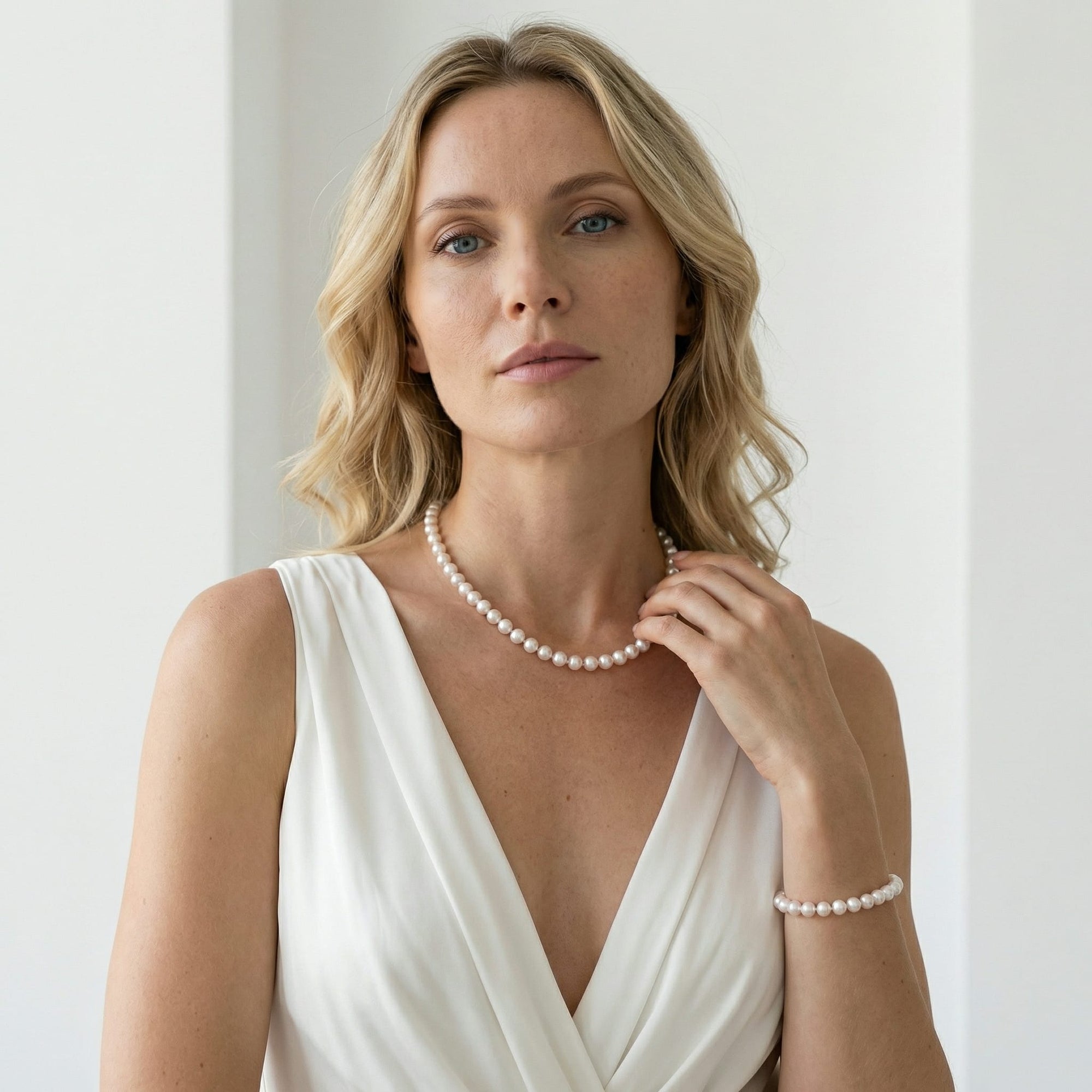 White Hanadama Japanese Akoya Pearl Bracelet, 7.5-8.0mm