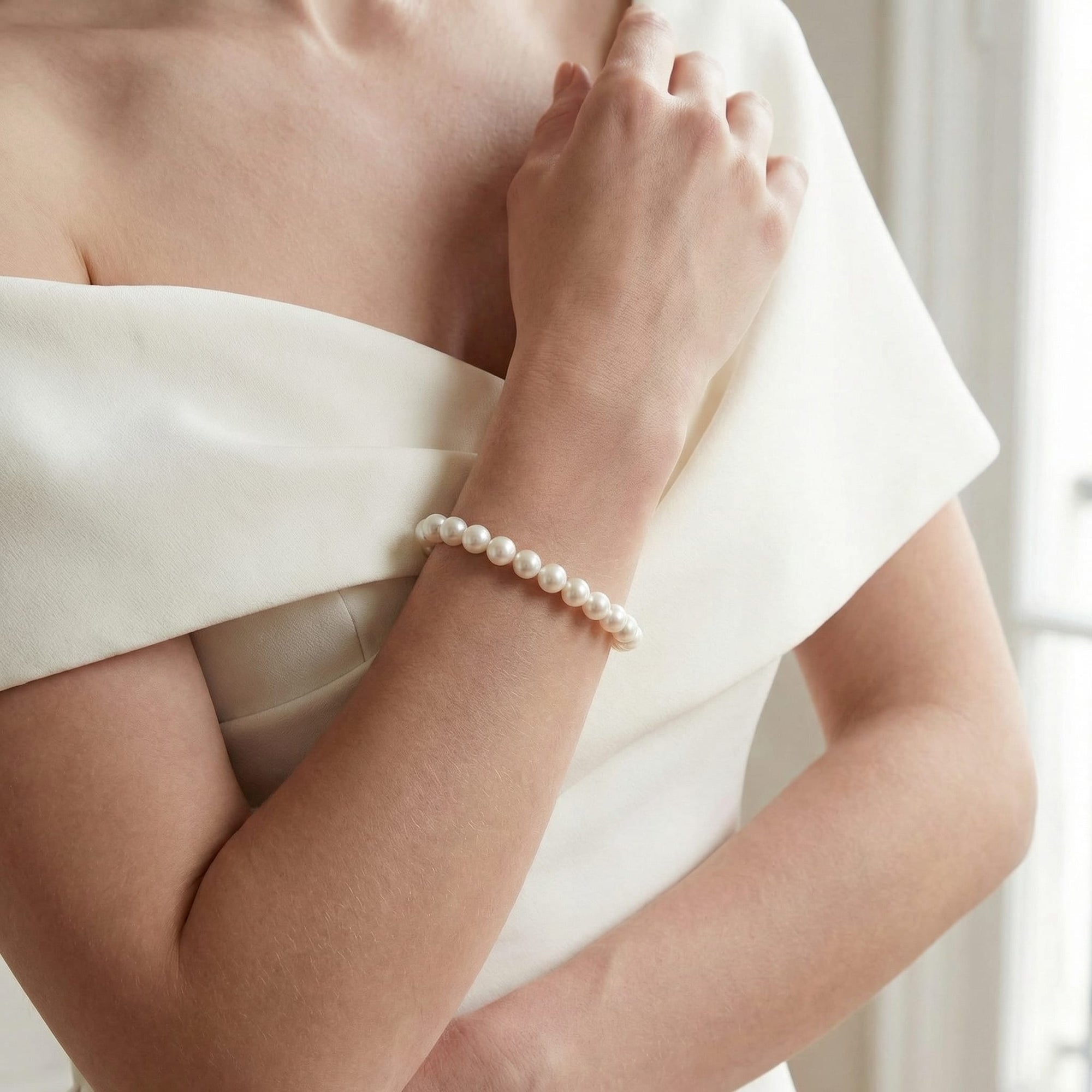 White Hanadama Japanese Akoya Pearl Bracelet, 8.5-9.0mm