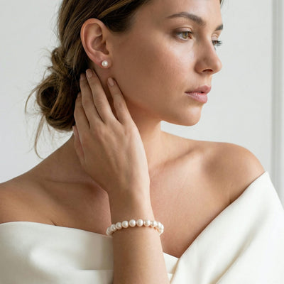White Hanadama Japanese Akoya Pearl Bracelet, 8.5-9.0mm