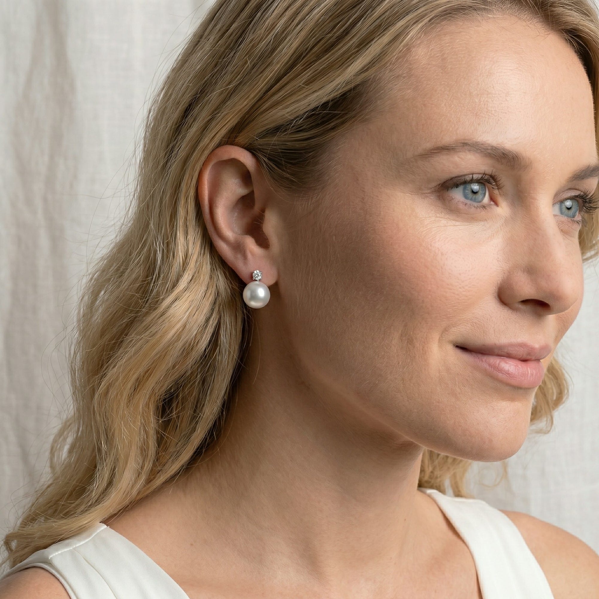 White South Sea Pearl & Diamond Fame Stud Earrings