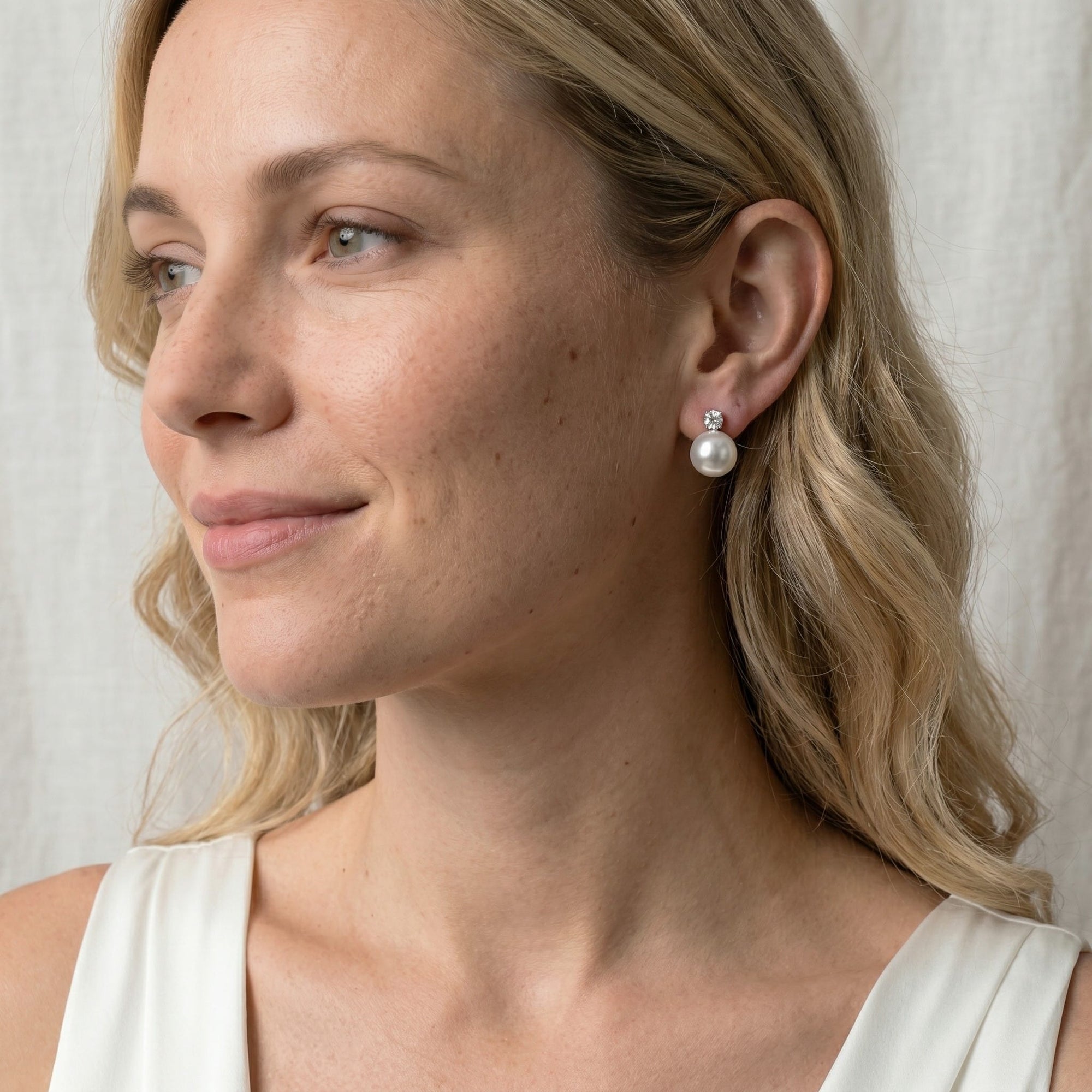 White South Sea Pearl & Diamond Fame Stud Earrings