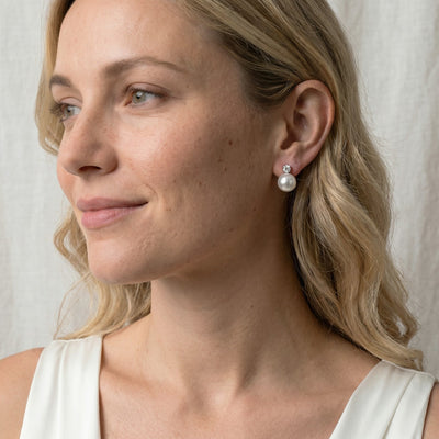 White South Sea Pearl & Diamond Fame Stud Earrings
