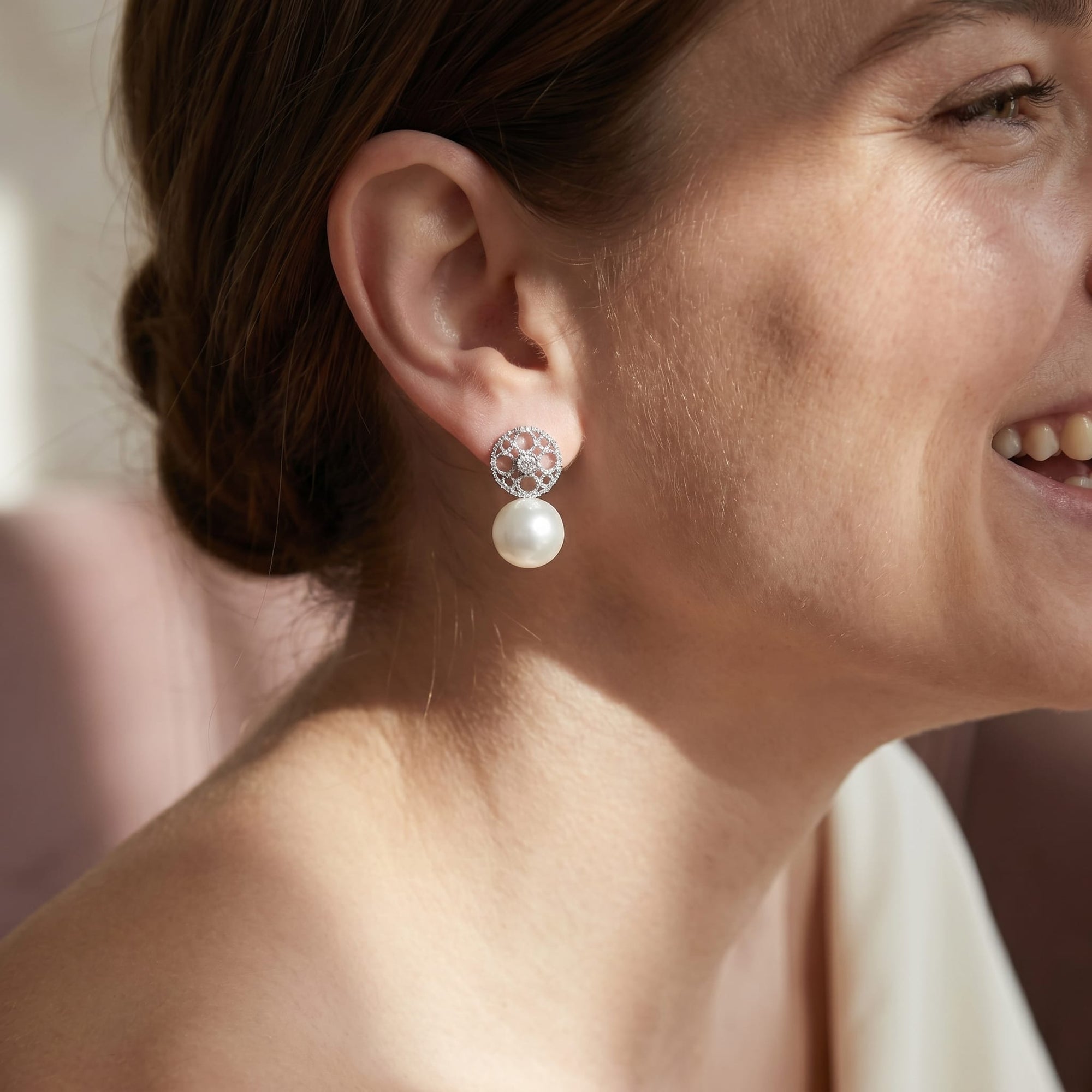 White South Sea Pearl & Diamond Faye Earrings