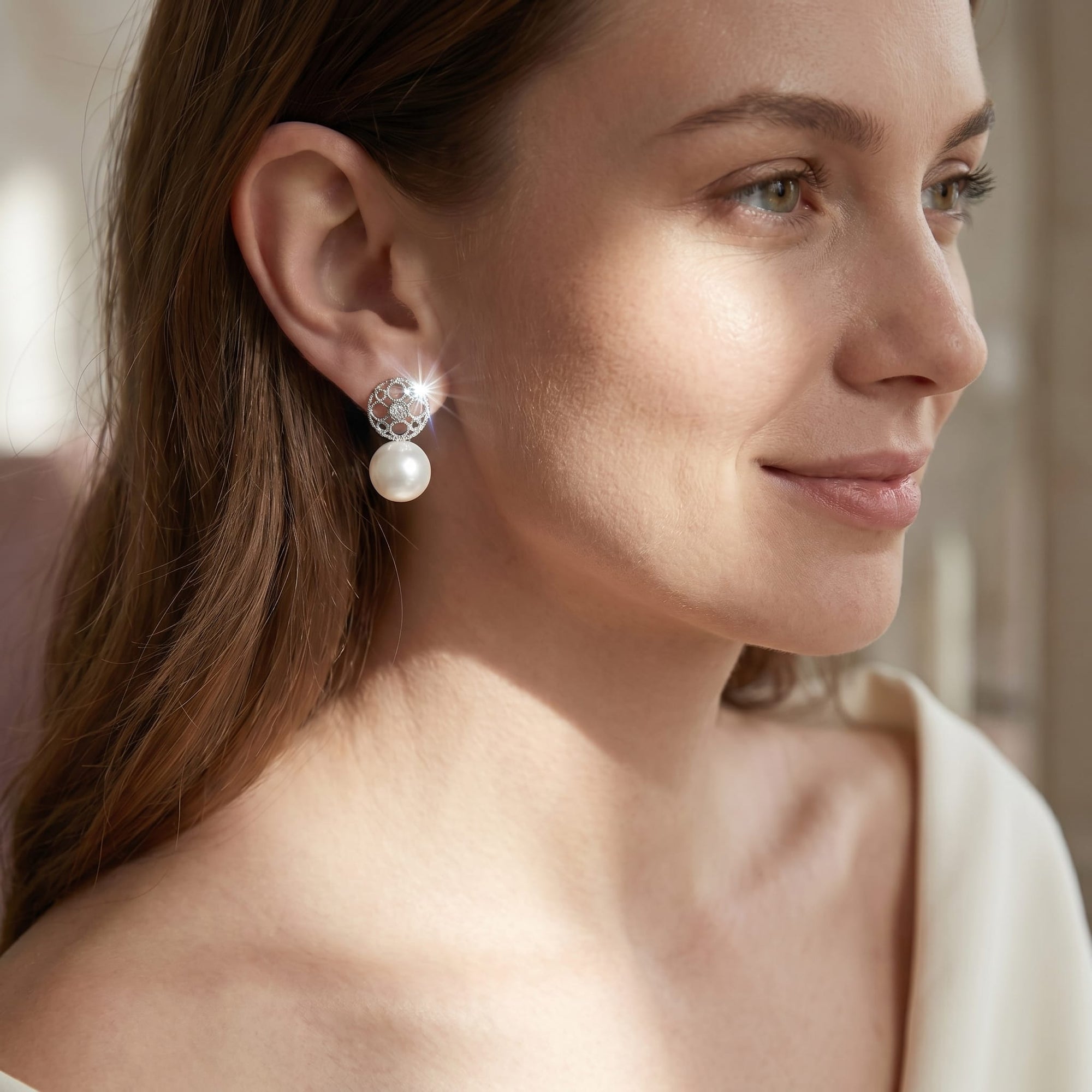 White South Sea Pearl & Diamond Faye Earrings