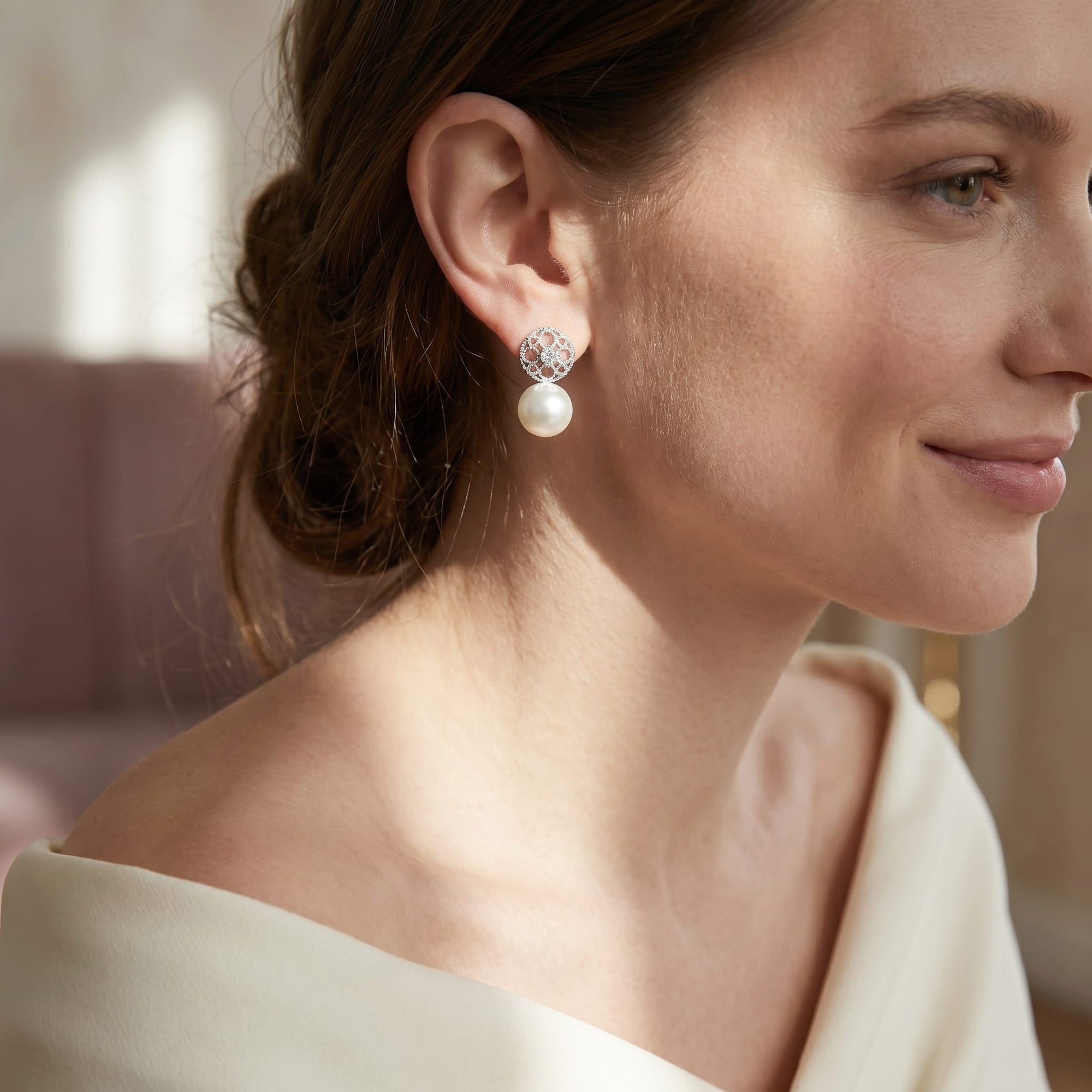 White South Sea Pearl & Diamond Faye Earrings