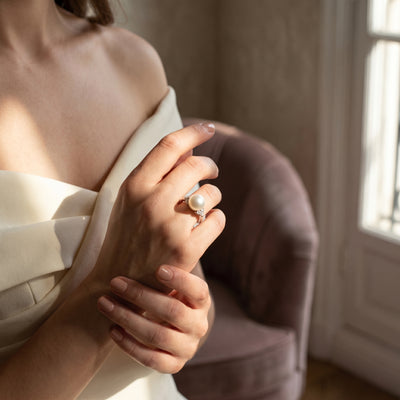 White South Sea Pearl & Diamond Papillon Ring