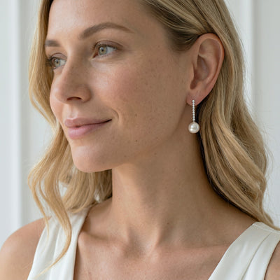White South Sea Pearl & Diamond Bellatrix Dangle Earrings