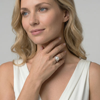 White South Sea Pearl & Diamond Sorbet Cocktail Ring