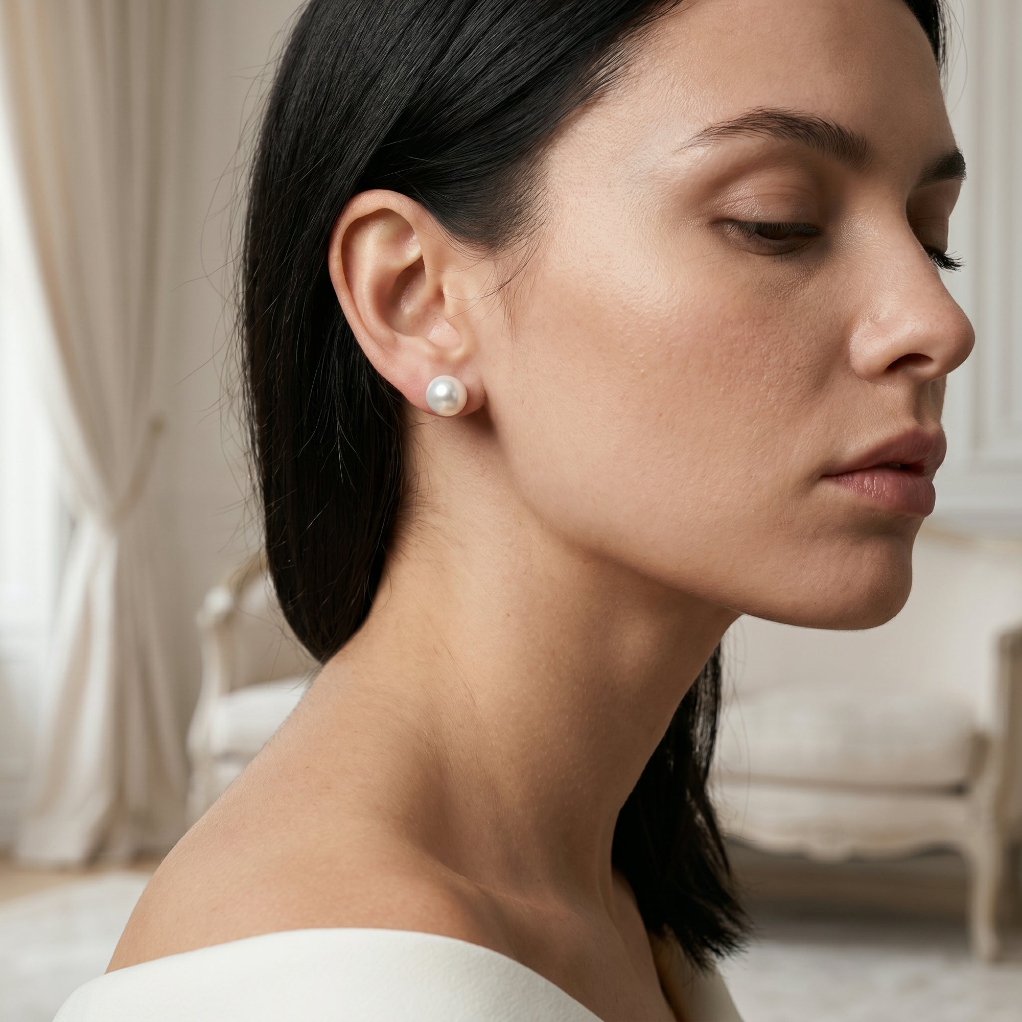 White South Sea Round Pearl Stud Earrings, 11.0-12.0mm