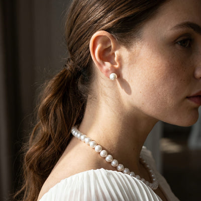 White South Sea Round Pearl Stud Earrings, 9.0-10.0mm