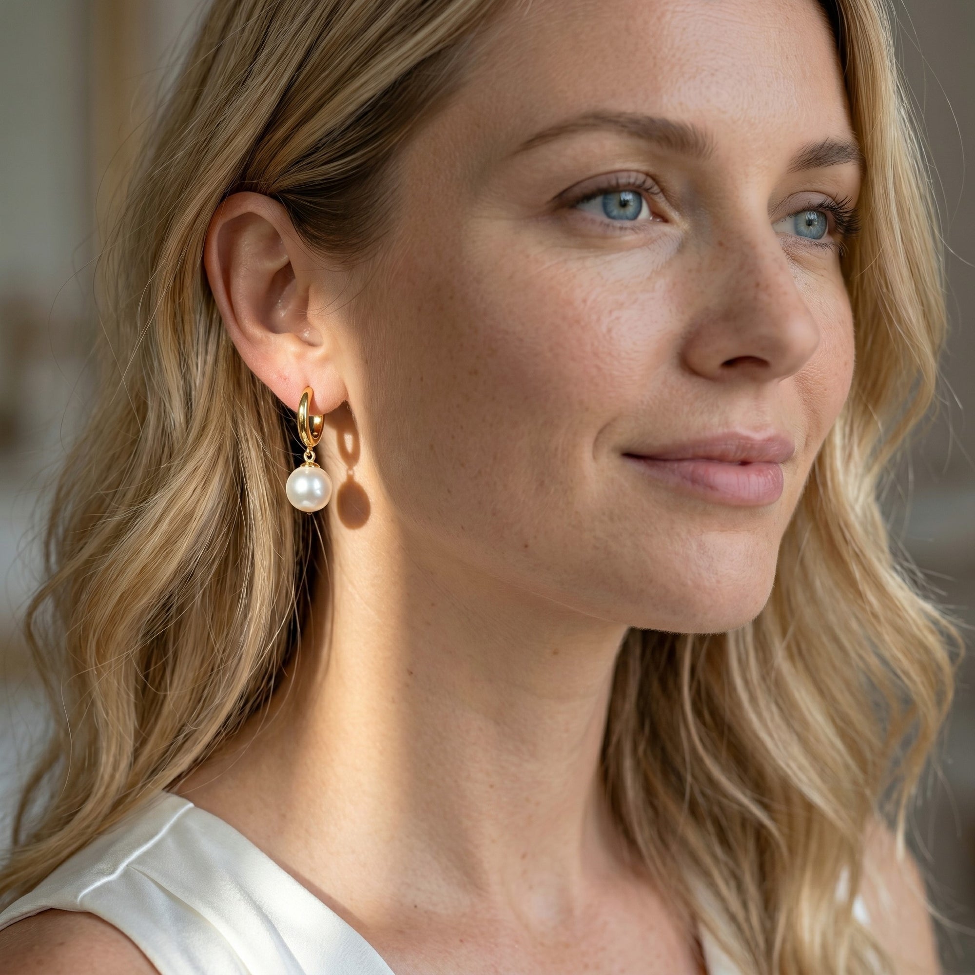 White South Sea Pearl Poise Hoop Earrings