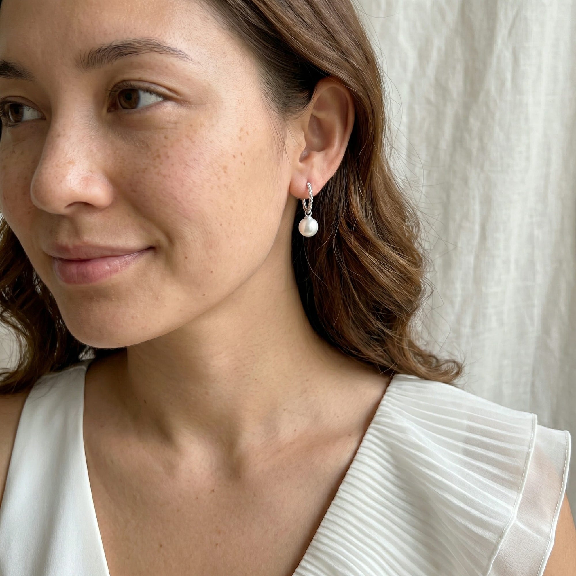 White South Sea Pearl Lyra Hoop Earrings