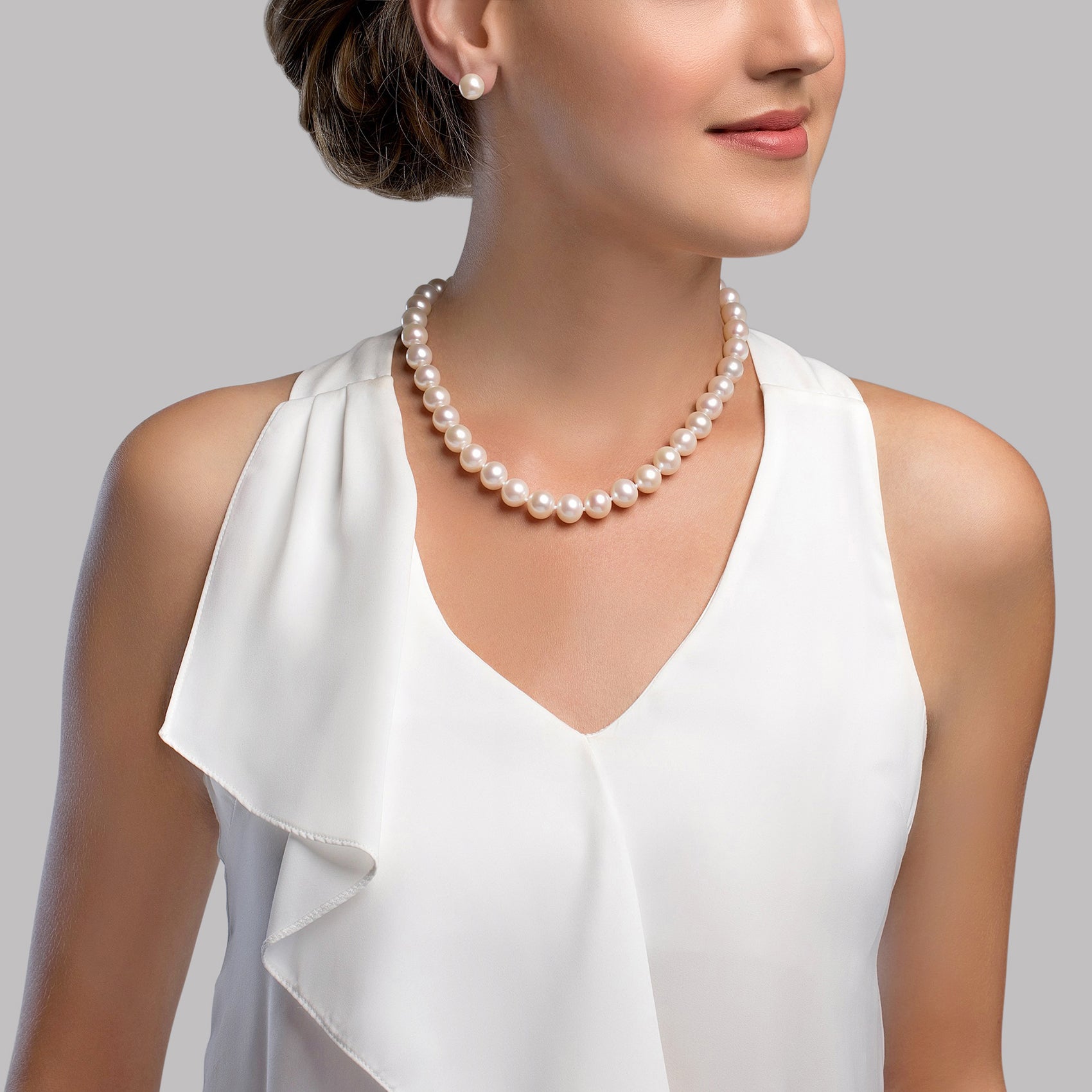 9.5-10.5mm White Freshwater Pearl Necklace - AAA Quality - Secondary Image