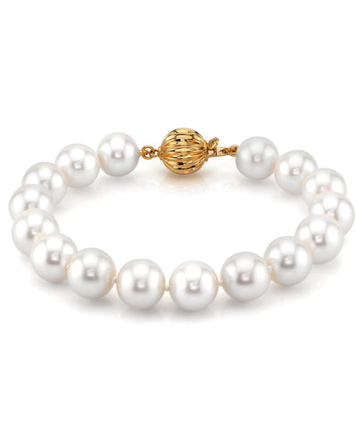 9.5-10.5mm White Freshwater Pearl Bracelet - AAA Quality - Third Image