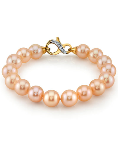 9.5-10.5mm Peach Freshwater Pearl Bracelet - AAAA Quality - Third Image