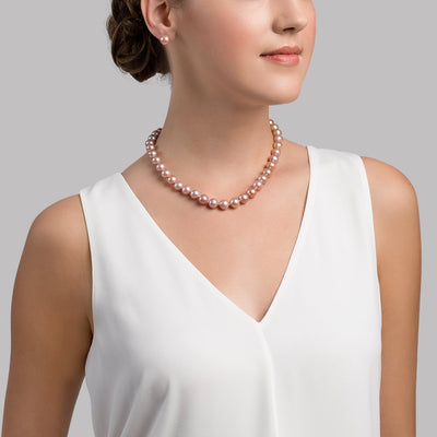 9.5-10.5mm Pink Freshwater Pearl Necklace - AAAA Quality - Secondary Image