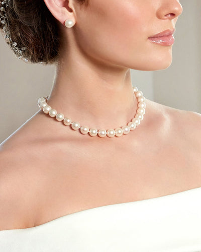 10-10.5mm Japanese Akoya White Pearl Necklace - AAA Quality - Model Image