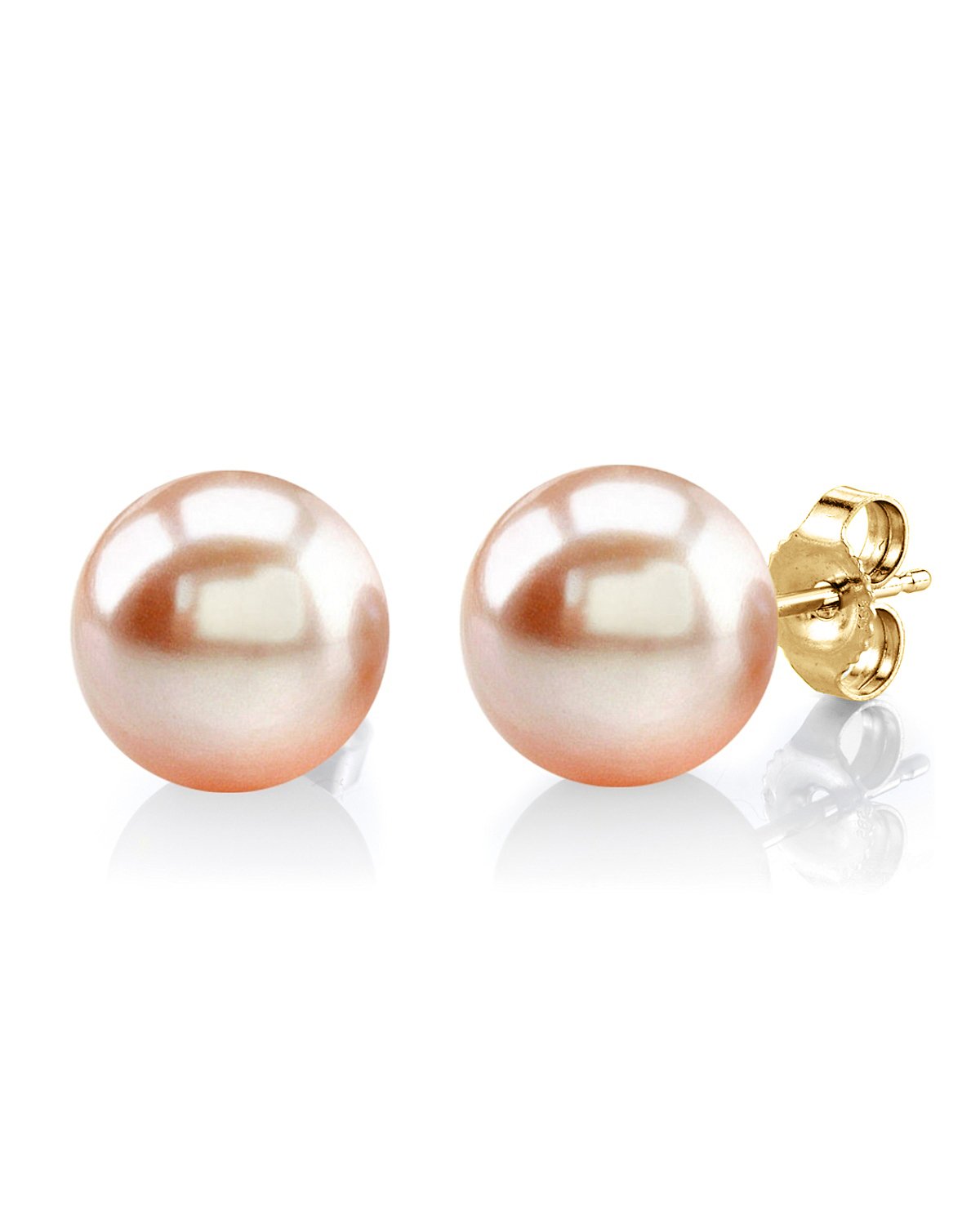 10mm Peach Freshwater Round Pearl Stud Earrings - Model Image