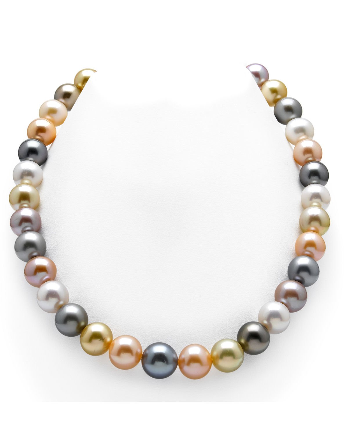 Multi-Color Tahitian, Golden South Sea & Freshwater Pearl Necklace, 10.0-12.0mm - AAA Quality 18 Princess Length / Ball Clasp - 14K Yellow Gold