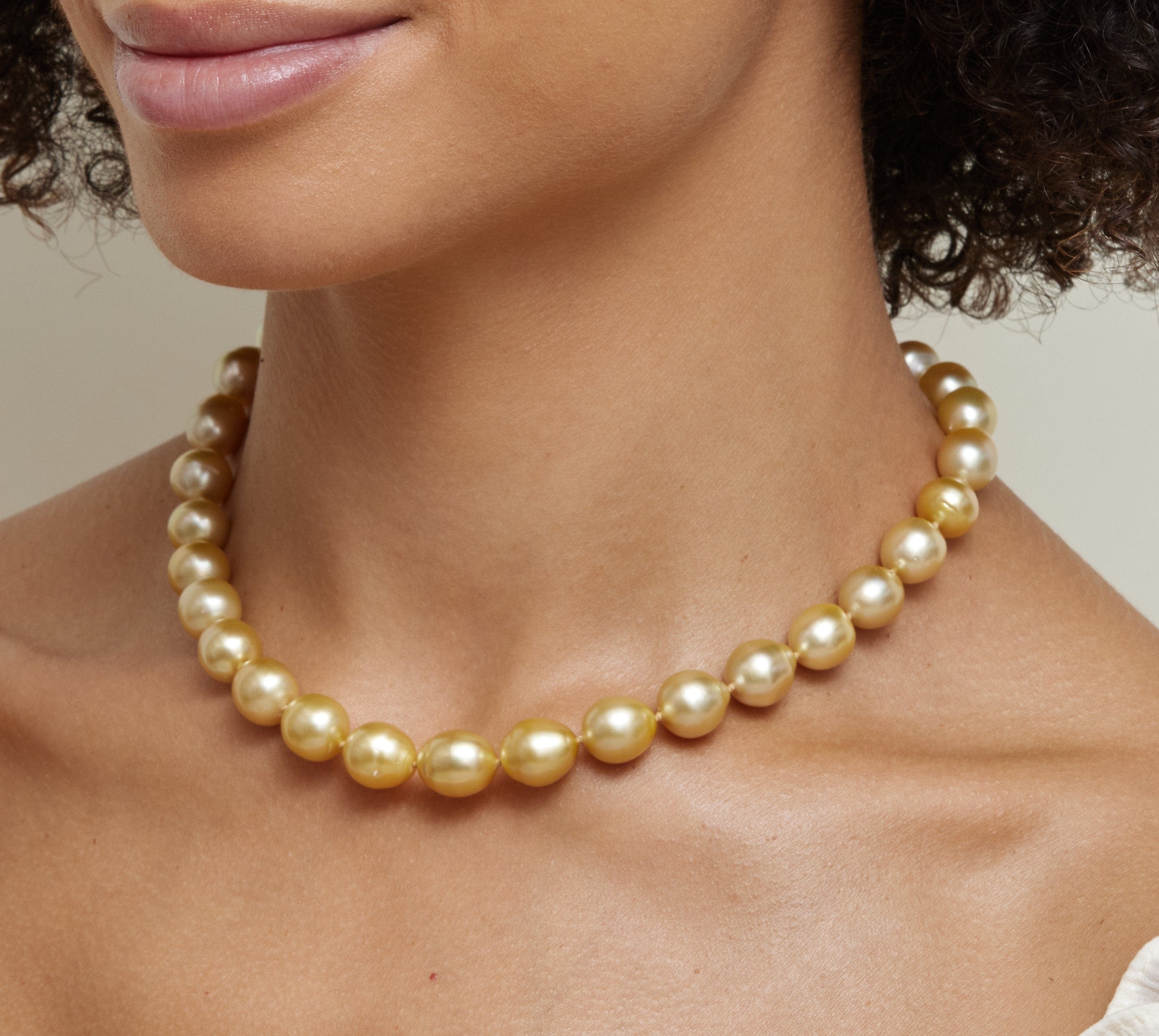 10-12mm Baroque Shaped Golden South Sea Pearl Necklace - AAA